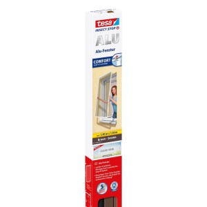 Moskitiera na okno ramkowa aluminiowa tesa® COMFORT 1,4m x 1,5m, ciemny brąz