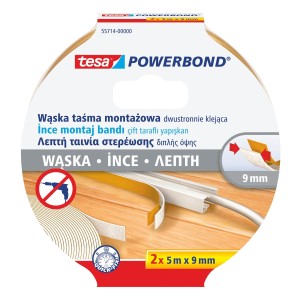 Dwustronna taśma montażowa piankowa tesa® POWERBOND wąska 2 x 5m x 9mm