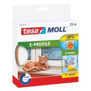 Uszczelka samoprzylepna do okien i drzwi gumowa tesamoll® PROFIL E 25m x 9mm, biała