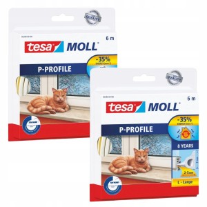 Uszczelka samoprzylepna do okien i drzwi gumowa tesamoll® PROFIL P 6m x 9mm, biała x2