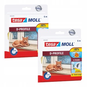 Uszczelka samoprzylepna do okien i drzwi gumowa tesamoll® PROFIL D 6m x 9mm, biała x2