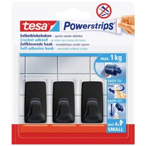 TESA POWERSTRIPS Haczyki łazienkowe samoprzylepne na klej czarne 1kg x 3
