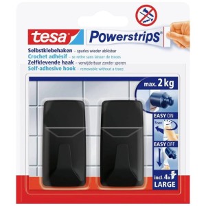 TESA POWERSTRIPS Haczyki łazienkowe samoprzylepne na klej czarne 2kg x 2