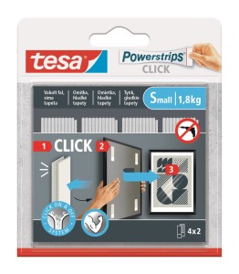 TESA POWERSTRIPS CLICK Rzepy samoprzylepne ścienne na klej 4 pary rozmiar S