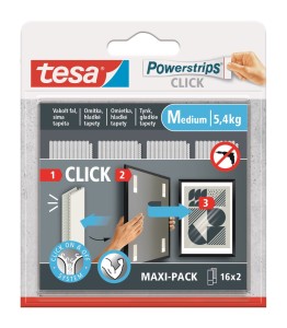 TESA POWERSTRIPS CLICK Rzepy samoprzylepne ścienne na klej 16 par rozmiar M
