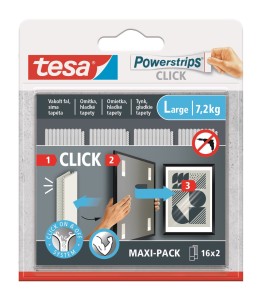 TESA POWERSTRIPS CLICK Rzepy samoprzylepne ścienne na klej 16 par rozmiar L