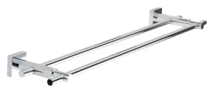 tesa HUKK Doppel-Handtuchstange, verchromt - Badetuchhalter mit 2 Stangen - zur Wandbefestigung ohne Bohren, inkl. Klebelösung - 700mm x 50mm x 160mm