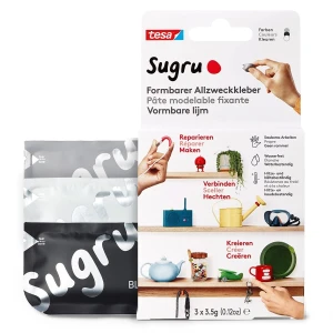 Sugru by tesa - Formbarer Allzweckkleber, 3er-Pack, 3 x 3,5 g, Schwarz, Weiß & Grau - vielseitige Klebeknete - zum Dekorieren, Kleben, Reparieren und für kreative DIY-Anwendungen