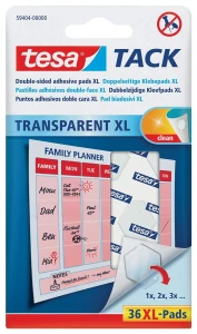 tesa doppelseitige Klebepads TACK XL / Transparente Klebestreifen zum Aufhängen an Wänden, Fenstern und Spiegeln / 1 x 36 Pads